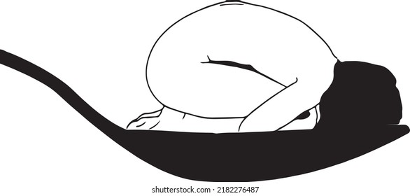   Vector Illustration Of A Girl In A Fetal Position Lying In The Spoon 