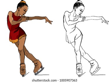 Vector illustration of girl figure skater on ice
