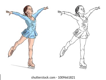 Vector Illustration Of Girl Figure Skater On Ice