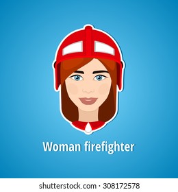 Vector illustration of a girl firefighter. Woman firefighter. Icon. Flat icon. Minimalism. The stylized girl. Occupation. Job. Uniforms, fire helmet.