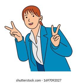 Vector Illustration of a Girl Flashing Peace Sign. Cartoon vector illustration