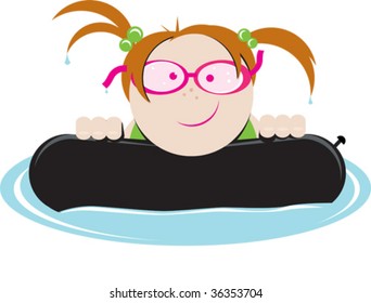 a vector illustration of a girl floating in an inner tube