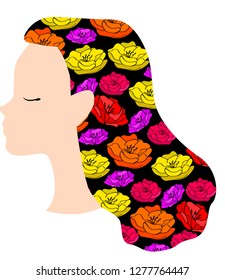 
vector illustration of a girl with flowers in her hair silhouette