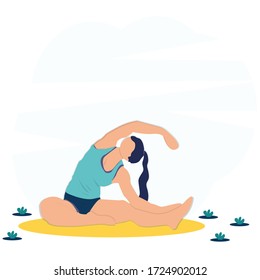 Vector illustration.The girl goes in for yoga in the fresh air.