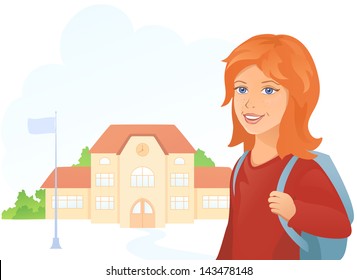 Vector illustration of a girl going to school