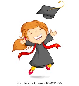 vector illustration of girl in graduation gown and mortar board