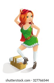 Vector illustration of a girl in a green dress.