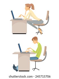 Vector illustration of a  girl and guy at the computers