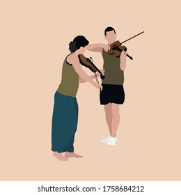 Vector illustration of a girl with a guy playing the violin,