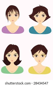 Vector Illustration of Girl Hairstyles