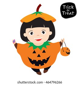 vector illustration of girl in halloween costume. Cute character for happy halloween.
