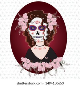 vector illustration of a girl for halloween. Katrina Calavera. frightening girl. halloween costume