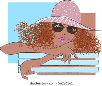 Vector illustration of a girl with hat e sunglasses