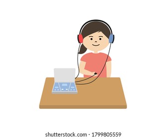 Vector Illustration Of Girl Having Hearing Test