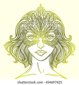 Vector illustration of girl with hawk mask