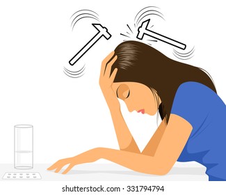 Vector illustration of a girl with headache