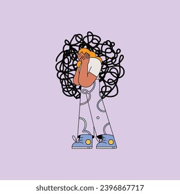 Vector illustration of a girl with headphones listening to music on the phone.