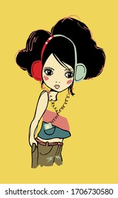 Vector illustration of girl with headset.