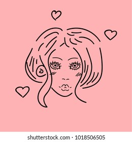 Vector illustration. Girl with hearts on a white background. St Valentine's Day.