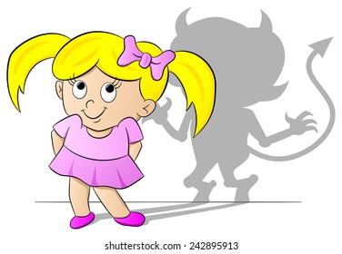 vector illustration of a girl with her devil shadow