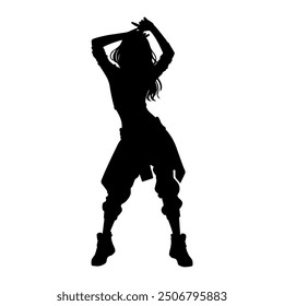 Vector illustration. Girl hip-hop dancer. Black silhouette on a white background.