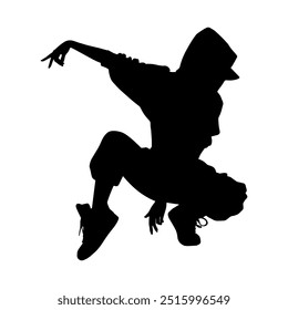 Vector illustration. Girl hip-hop dancer. Black silhouette on a white background.