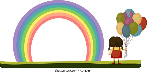 Vector illustration of girl holding balloons.
