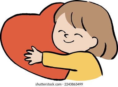 Vector illustration of a girl holding a heart