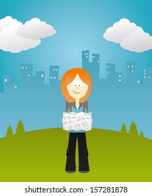 Vector illustration of a girl holding a map