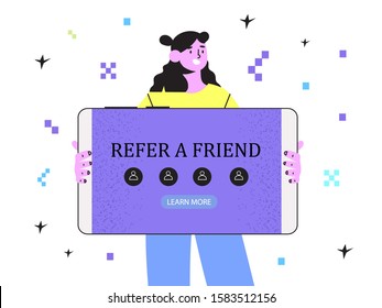 Refer Friend Concept Man Holding Phone Stock Vector (Royalty Free ...