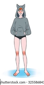 Vector illustration of girl in hoodie and underwear