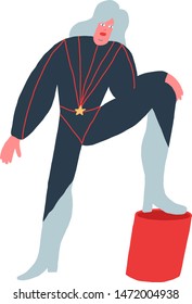 Vector illustration with a girl. Image of a girl in navy suit with blue hair
