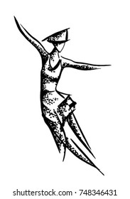 Vector illustration. Girl in a jump in the dance. 