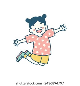 Vector illustration of girl jumping up and dancing
