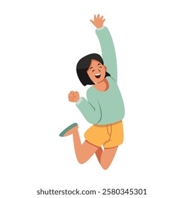 vector illustration of a girl jumping happily
