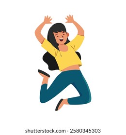 vector illustration of a girl jumping happily
