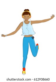 Vector Illustration of a girl jumping in the puddle isolated