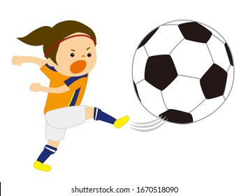 Vector illustration of girl kicking soccer ball