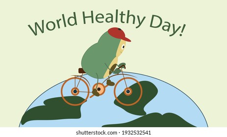 Vector illustration girl leading an active healthy lifestyle. Avocado flat. Concept for World Health Day. Use for print
