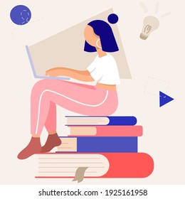 Vektorgrafik Mädchen lernen und lernen. Das kreative Design der Stundenpläne lernen Schüler in Büchern. stylische Vektorgrafik für Poster, Banner, Websites, Broschüren, Flyer, Karten