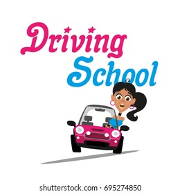Vector illustration girl learning drive