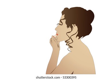 Vector illustration of girl with lipstick under the white background