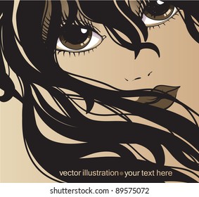 vector illustration of a girl with long dark hair