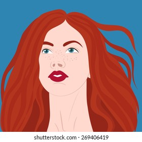 vector illustration of a girl with long red hair