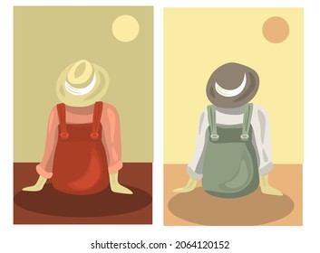 Ilustración vectorial de una niña mirando a la distancia. Mujer mirando a la distancia.