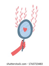 
Vector Illustration Of A Girl Looking In The Mirror And Trying To Love Yourself. Mental Health Illustration.