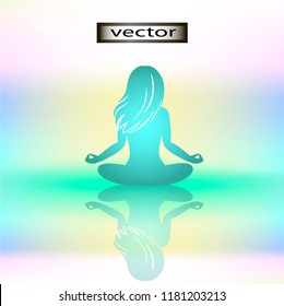 Vector illustration of a girl in a Lotus position, meditation, SPA treatments, trance state in spiritual practices.