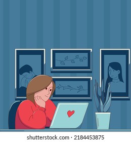 vector illustration of a girl in love on a blue background