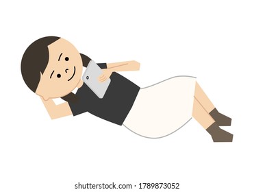 Ilustración vectorial de una chica mintiendo y usando un smartphone