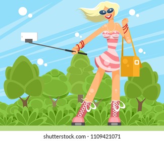 Vector illustration of a girl making a selfie